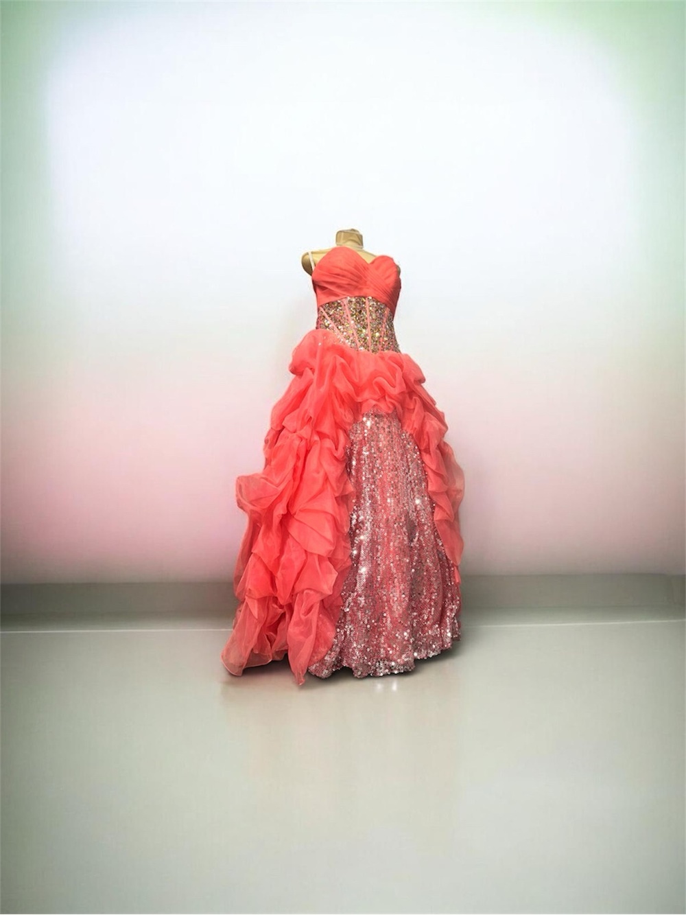 NWT Disney Princess Melon & Silver Sequin Quinceañera BallGown Size 8